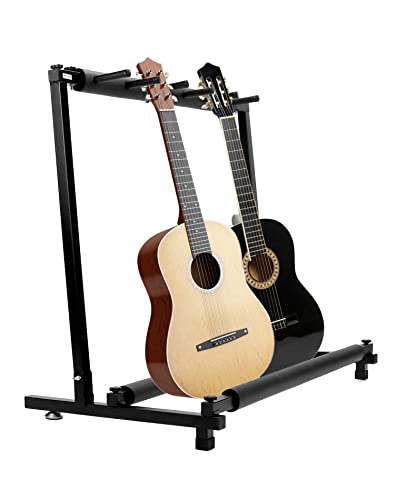 QWORK Guitar Rack Stand for 5 Guitars, Solid Metal Multiple Guitar Storage Holder, Acoustic Guitar Folding Stand, Soft Padded Guitar Display Rack Stand for Home, Studio, School, Black
