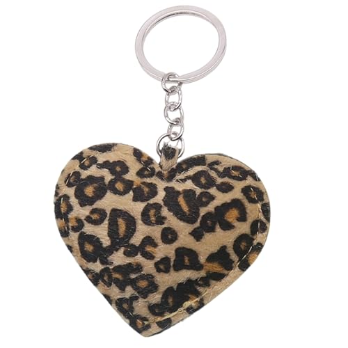 Beimus Decorativo Leopard Print Heart Keychain PU Leather Bag Hanging Charm Per Progetti Creativi Personalizzazione Casa Portachiavi Animale, cachi, Silver single loop b