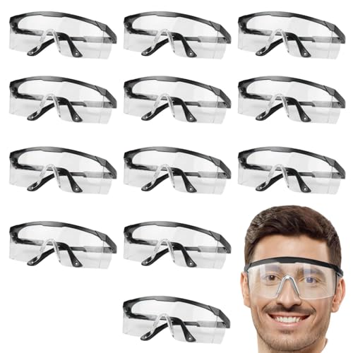Safety Glasses 12PCS Black Frame Clear Lens Adjustable Anti-Fog Anti-Scratch Protective Eyewear with Side Shields for Woodworking Lab Construction Cleaning Cycling Painting