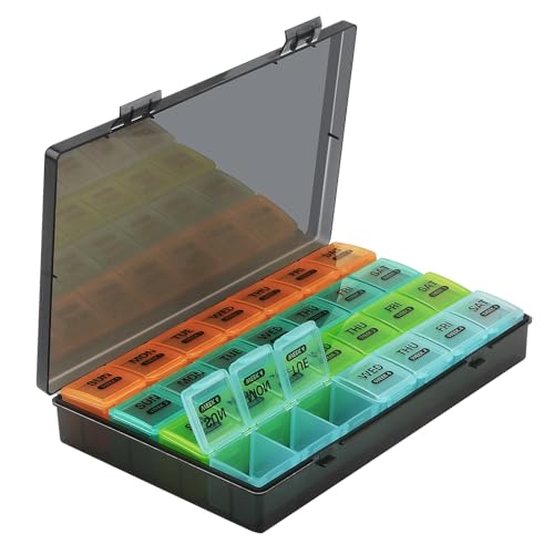 Monatlicher Pillenbox-Organizer, 7 Tage 4 Wochen 28 Tage große Medikamentenbox, staubdicht unterteilte Aufbewahrungsboxen, BPA frei für Vitamine/Fischöle/Pillen (Multicolor)