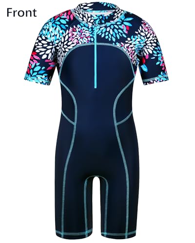 TFJH E Girls Short Sleeve Swimsuits UV 50+ Rash Guard Sunsuits One Piece Bathing Suits 3-12Y3