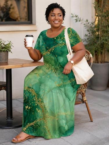 Image of SUZONANA Plus Size Dresses for Women Summer Casual Maxi Dress Short Sleeve Loose Vacation Dress