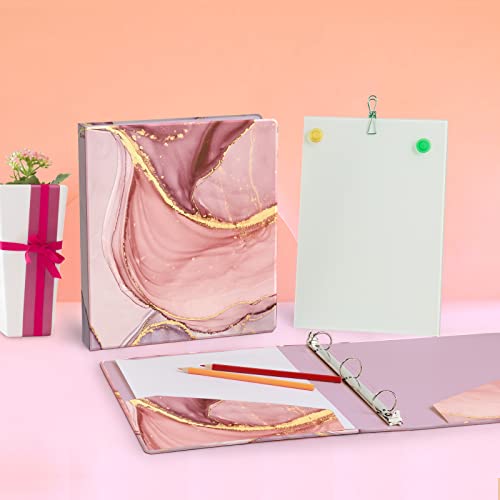 Comix Pink Marble 3 Ring Binders, Rose Gold 1 Inch Binders, 2 Binders With Decorative Fashion Designed, Fit For Us Letter Size Paper, Binders Pack Of 2, Pretty Pink Marble (A2130Pm) #TOP4