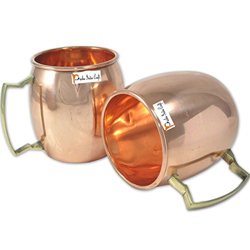 India Prisha Artesanía Cobre sólido ® Taza de Moscú Mulas 550 ML / 18 oz - Juego de 2 - 100% cobre puro Mejor Calidad Cover