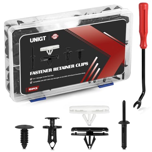 6 in 1 Wrangler Fender Flare Clips, UNIGT Fastener Retainer Clips Compatible with 2007-2024 Jeep Wrangler JK JL & 2005-2010 Grand Cherokee Liberty Plastic Bumper Rivets - Push Type