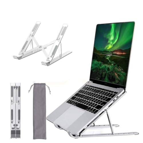 Image of Laptop Stand 6 Angles Adjustable Aluminum Ergonomic Foldable Portable Tabletop Laptop /Desktop Riser Stand Holder Compatible for MacBook, HP, Dell, Lenovo & All Other Notebook (Grey)