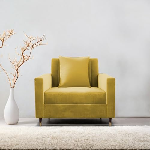 Image of Casaliving Garcia 1 Seater Sofa Set for Living Room (Yellow Colour) Premium Fabric Sofa