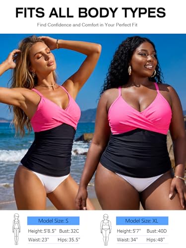 Image of RELELCIGA Women's Tankini Top V Neck Ruched Tummy Control Bathing Suit Top