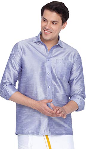 Image of VASTRAMAY Men's Ethnic Silk Blend Shirt Full Sleeves - South Indian Shirt in Rose Gold, for Casual, Formal | Festive Ethnic Outfit For Rakhi