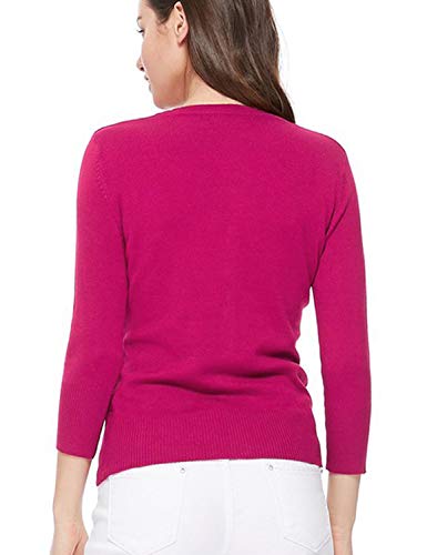 Image of Women's 3 /4 Sleeve Crew Neck Button Down Stretch Knit Cardigan Sweater (S-3XL)