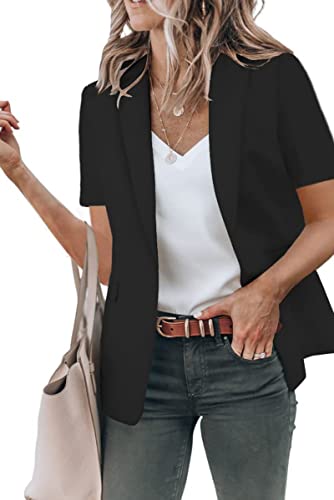 Short Sleeve Blazers for Women Business Casual Blazer Lapel Open Front Work Office Jacket Elegant Dressy Suit Jackets3