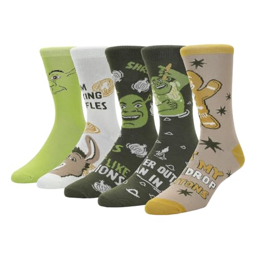 Bioworld Shrek Mixed Character and Icons Men's 5-Pack Casual Crew Socks