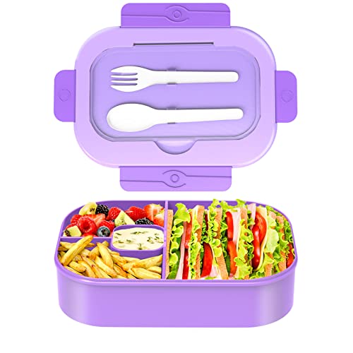 ANDIMEI Bento Lunchbox Enfant Adulte - 1400ml Anti-Fuite Boite Bentobox avec 4 Compartimentée, Boîte Repas et Fourchette et Cuillère, Sans BPA Lunch Box pour Micro-Ondes et Lave-Vaisselle Cover