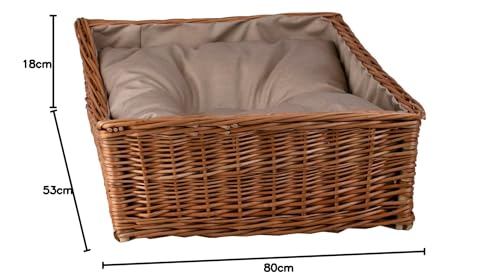 e-wicker24 Alles aus Weide Hundekorb aus Weide für Hund und Katze Hundebett Katzenbett mit Kissen Tierkorb geflochten Katzenkorb rechteckig Liegestuhl 80x50 H10/18