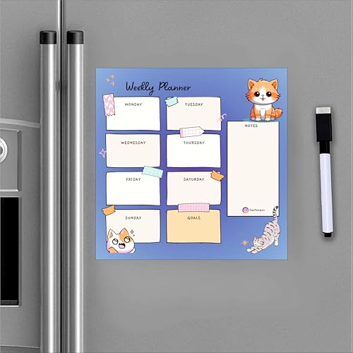 Image of Zesta Vinyl Magnetic Planner for Fridge | Cute Weekly Planner /Meal Planner with Marker | Rewritable Magnetic White Board for Fridge (Harry Potter 11X11 Inches) (Cat Lover)