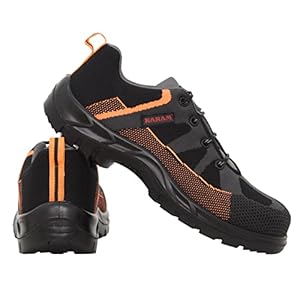 KARAM Flytex FS210 Safety Shoe | ISI Marked, Excellent Grip, Comfort & Slip Resistance | Sporty Design, Lightweight & Single Density with Fibre Toe | Grey & Orange | Size-10 |FS210FN (FWSAMN)-10