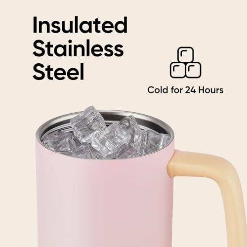 Image of Fijinhom 32 oz Tumbler with Handle, 304 Stainless Steel Insulated Water Bottle Keeps Cold 24 Hours, Water tumbler with flip straw, Insulated Coffee Mug, Travel Cup for Sports & Gifts, Honey Peach