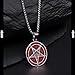 ELFASIO Inverted Pentagram Necklace for Men Women, Baphomet Goat Necklace Red Sigil of Lucifer Satan Demon Devil Symbol Both Sided Satanic Jewelry Stainless Steel Pendant Chain
