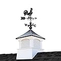 26" Square Coventry Vinyl Cupola with Black Aluminum roof and Black Aluminum Rooster Weathervane by Good Directions