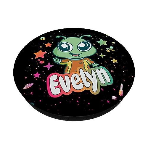 EVELYN - Adorable girl name with cute Alien PopSockets Swappable PopGrip, Black - Image 2