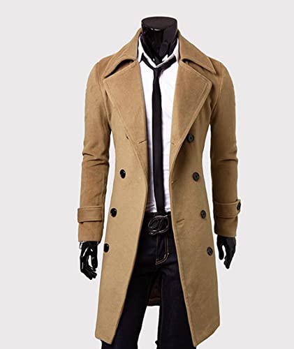 SOMTHRON Men's Casual Trench Coat Slim Fit Notched Collar Long Jacket Business Overcoat Double Breasted Pea Coat