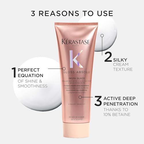 Image of Kerastase Gloss Absolu Anti-Frizz Foaming Conditioner For Bouncy, Glossy Hair | Fine To Medium Hair | 4-Days Anti-Frizz | With Hyaluronic & Glycolic Acid, Wild Rose-In-Oil | 250ml