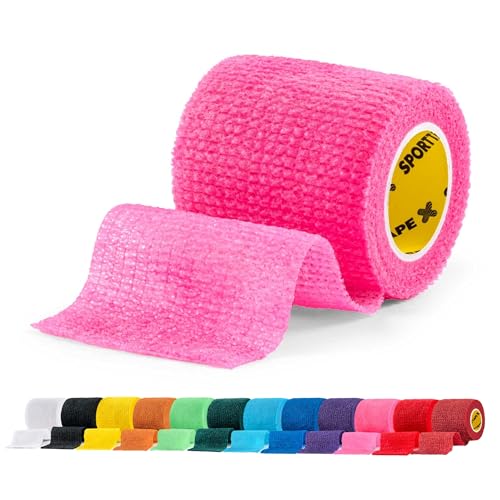 SPORTTAPE Football Sock Tape, 5cm x 4.5m, Pink – Self-Adhesive Cohesive Bandage, Compression Wrap & Sports Stretch Tape for Ankles, Joints, Socks, Vet & Pet Wrap for Dogs, Horses – Single Roll