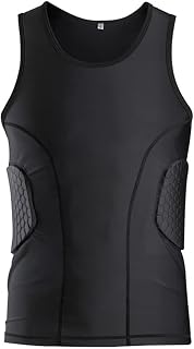 AAREHA Men Padded Compression Shirt Rash Guard Sports Training Tank Top Underwear Jersey with Rib Pads Padded Girdle