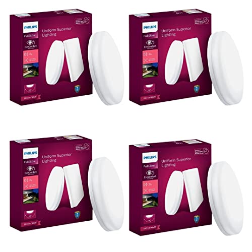 Philips Rimless Full Glow 12-watt Round LED Surface Downlighter | Surface LED Downlight for Ceiling | LED Ceiling Light for Home & Hall | Natural White,Pack of 4