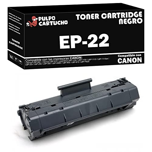 Pulpo Cartucho   Toner EP 22 Negro Compatible con Canon EP 22 / Ref. 1550A003   Valido para Impresoras i Sensys LBP 800, LBP 810, LaserShot LBP 1120, 1100, 1110, 22x, 250, 350, 5585i, 800, 810, P420