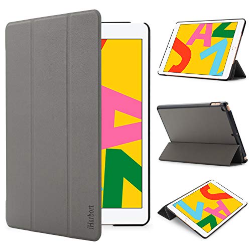 iHarbort Coque Housse pour Nouvel iPad 10.2 Pouce 2019 - Ultra Mince Cuir Étui Case Cover pour iPad 10,2 Pouce 7e génération avec la Fonction Sommeil/Réveil Auto, Gris
