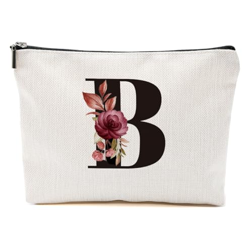 Rose Personalized Makeup Bag, Initial Letter B Monogram Cosmetic Bags