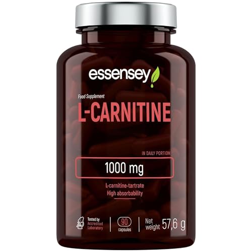 Essensey L-Carnitine 1000mg - 90 Capsules | High Absorption Form | Ideal for Vegetarians High Strength L Carnitine Supplement