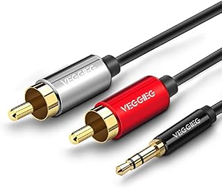 Tec-Digi RCA to 3.5mm Cable 2 Phono Aux Stereo Audio Lead Mini Jack 2RCA Red and White Headphone Cord Compatible with Record Player/Amplifier/DJ Controller/Speaker/Car/Turntable/Soundbar/TV/Laptop 1M