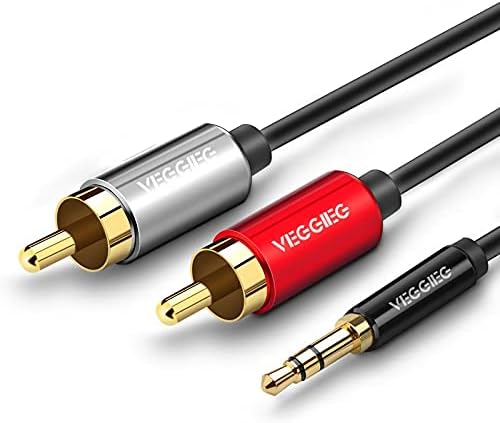 Tec-Digi RCA to 3.5mm Cable 2 Phono Aux Stereo Audio Lead Mini Jack 2RCA Red and White Headphone Cord Compatible with Record Player/Amplifier/DJ Controller/Speaker/Car/Turntable/Soundbar/TV/Laptop 1M