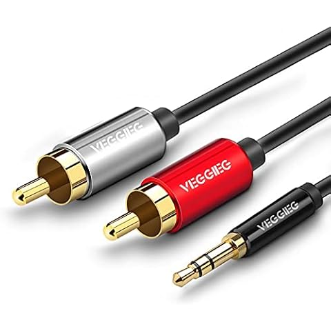 Tec-Digi RCA to 3.5mm Cable 2 Phono Aux Stereo Audio Lead Mini Jack 2RCA Red and White Headphone Cord Compatible with Record Player/Amplifier/DJ Controller/Speaker/Car/Turntable/Soundbar/TV/Laptop 1M Cover