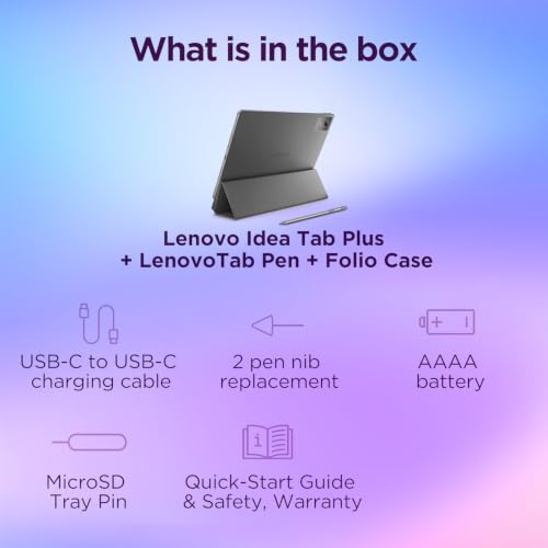Image of Lenovo Idea Tab Plus 12.1 inch Tablet, 2.5K Touchscreen 90Hz Display, MediaTek Dimensity, 8GB RAM, 384GB(UFS+SD) Storage, Quad Dolby Atmos Speakers, Android 15, Tab Pen & Folio Case Included, Luna Grey