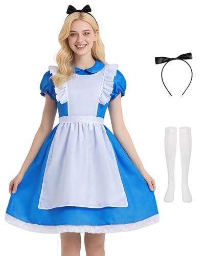 Cabeny Adult Blue Dress for Princess alice Costume Women Puff Sleeve Maid Costumes Fancy Halloween Dress Up CA044-M