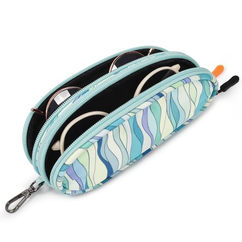 Image of Double Eyeglasses Case Soft Portable Zipper Sunglasses Pouch with Keychain Clip for Men Women