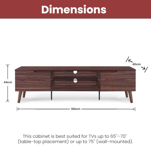 Image of Zenith TV Stand Entertainment Center & Modern Media Console Table for Living Room | Two Storage Doors | Tempered Glass Middle Shelf | Solid Wooden Legs | Comfort Brown