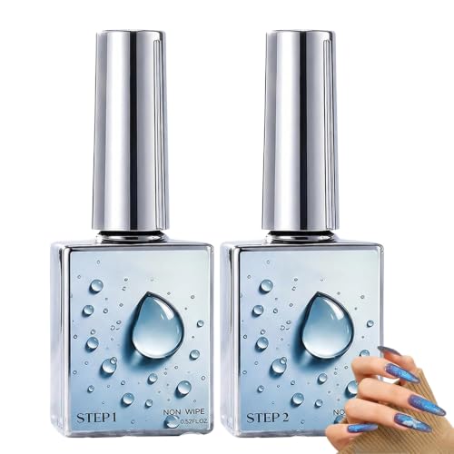 2PC 3D Water Drop Gel Top Coat Set (2 × 15ml) – No Wipe, Raindrop Bubble Effect,Top Coat No Wipe,Water Droplet Gel Nail Polish,High Gloss Rain Drop LED Nail Gel Polish,2-Step DIY Manicure System