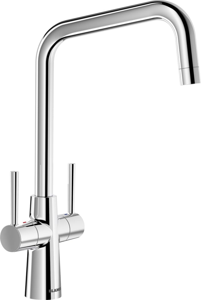 Blanco Chrome Jax | Kitchen Mixer Tap In | Low Pressure | J-Shaped Spout | Ø35 Mm Tap Hole | 700 Mm Connectors | Elegant Modern Form | Smooth Swivel Motion | Easy To Install