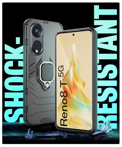 Image of WOW IMAGINE Shock Proof Back Case Mobile Cover for Oppo Reno8 T | Reno 8T 5G | Back Cover Case (Tough Armor | Hybrid PC + TPU | Ring Holder & in-Built Kickstand | Black)