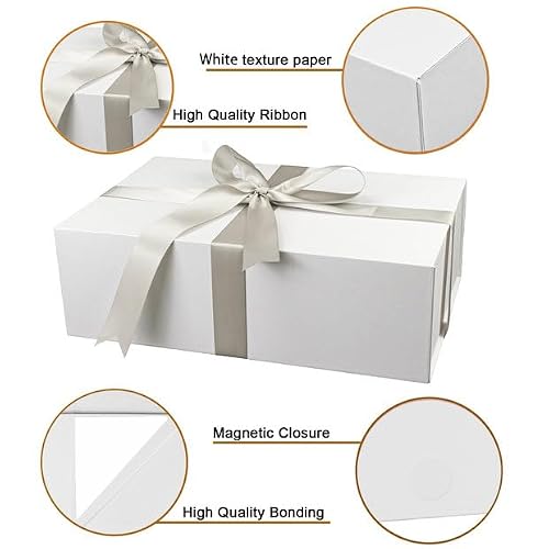 YINUOYOUJIA Large Gift Box with Lid,14\"x9\"x4.5\" Magnetic Gift Box with Ribbon,Cards and Envelopes for Presents,Great for Wedding,Birthdays,Crafting,Gift Packaging (white) - Thumbnail 3