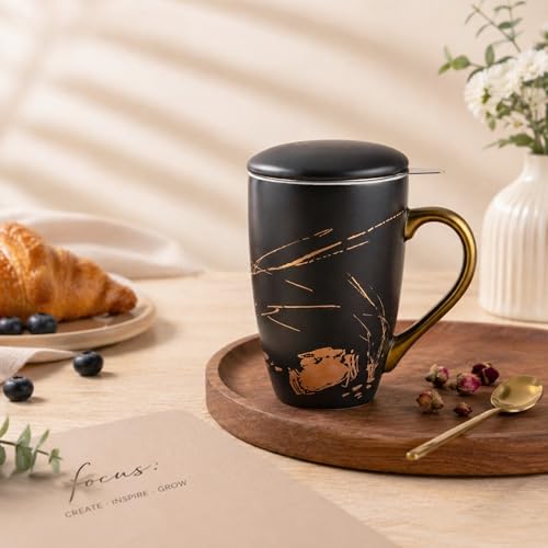 AmorArc Ceramic Tea Mug with Infuser and Lid, 17 oz