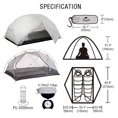Naturehike Mongar 2-Person 3-Season Backpacking Tent Lightweight Waterproof Double Layer Easy Setup Camping Hiking Tent with Footprint - Image 3