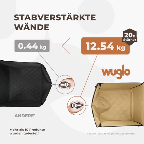 WUGLO Extra Stabiler Hunde Autositz – Hochwertiger Auto Hundesitz für kleine Hunde bis 12 kg – Verstärkte Wände und 3 Gurte – Wasserdichter Hundeautositz für Rück- und Vordersitz