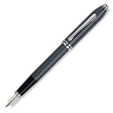 Image of Cross Townsend Titanium Herringbone Fountain Pen with Rhodium Plated Appointments