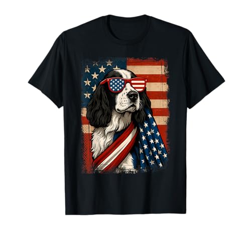 Patriotic English Springer Spaniel Dog Lovers American Flag T-Shirt
