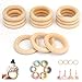 12 Pièces Anneaux en Bois Naturel, Anneau de Dentition Bois Non Fini Anneaux de Bois Accessoires Idéal Jouet Bebe Cercle Bois Cercle a Broder Kit Macrame, pour Loisirs Créatifs, Bijoux (40mm)